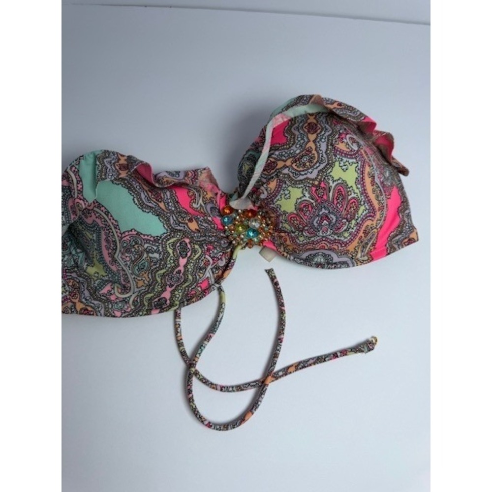 Victoria's Secret Paisley Ruffle Push Up Bikini Top Gemstone Center 34D